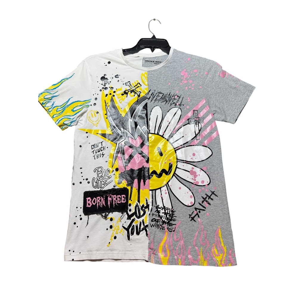 Smoke Rise T-Shirt Mens Small Multi Color Graphic Streetwear Born Free